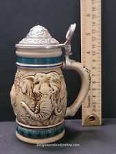 Vintage Avon 1990 Endangered Species The Asian Elephant Silver Plated Beer Stein picture