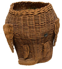 Vtg Elephant Wicker Rattan Basket Planter Woven Animal Button Eyes Storage Toys picture