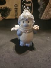 Cute Ceramic Blue & White Penguin Christmas Ornament Hat Scarf Glossy Glittery picture