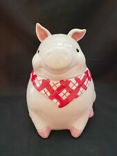 Cookie Jar Rare VTG Pier 1 Piggy 8.5” Hand Painted, Crazing In The Glaze picture