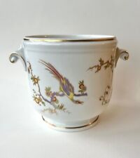 Porcelain Richard Ginori Italian Birds of Paradise Cachepot Gold trim w flowers picture