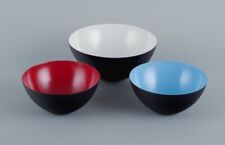 Three Krenit bowls in metal. Blue, red and white. Design by Hermann Krenchel. picture
