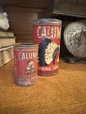 Vintage Lot 2 Calumet Baking Powder Tins with Native American Graphic 1Lb picture