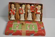 Vintage MCM NOEL Caroling Angels Girls Boys Candle Holders Commodore Japan Box picture