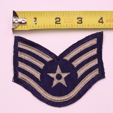 U.S. Military USAF Staff Sergeant Rank Insignia Patch Cut Edge E-5 Blue Grey 4” picture