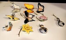 LENOX SPRING ORNAMENTS MINIATURE BUTTERFLY BIRDS FLOWERS ORNAMENT SET OF 10 picture