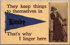 Vintage 1912 KINSLEY Kansas Pennant Greetings Postcard 