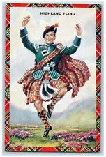 Scotland Kilt Bagpipes Postcard Highland Fling Pipers And Dancers Flowers c1910s picture