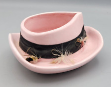 Vintage Ceramic Napco Japan pink fedora hat planter. Plant Container fishing Hat picture