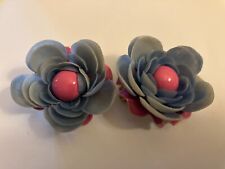 VINTAGE ESTATE  BLUE AND PINK FLOWER CLUSTER  clip on earrings picture