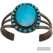 Navajo Joe Lee Gray Vintage Sterling Silver Blue Gem Nevada Turquoise Bracelet  picture