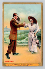 Postcard Couple Courtship on Beach Man & Woman 20th Century, Unposted Antique C2 picture
