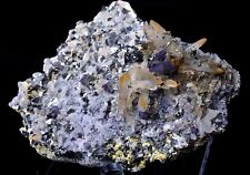 NEWLY DISCOVERED RARE PURPLE FLUORITE & CRYSTAL CHALCOPYRITE MINERAL SPECIMEN picture