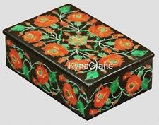 6 x 4 Inches Giftable Box Inlaid with Floral Pattern Black Marble Jewelry Box picture