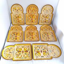 8 Vintage Highmount Japan 1950s Floral Paper Mache Snack Trays Serving Dishes picture