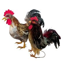 2 Realistic Roosters Real Feathers Bird Boho Decor Farmhouse Folk Art picture