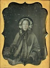 Victorian Woman in Winter Fashion Cloak, Bonnet Hat, Vintage Daguerreotype Photo picture
