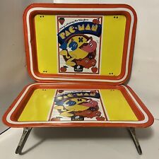 Pair of Vintage 1980s Pink MidWay Pac Man Serving Dinner TV Tray W/ Legs picture
