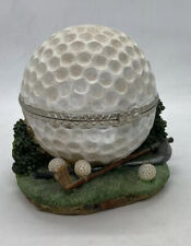 Vintage Ceramic Golf Ball Jewelry Trinket Box Golfing Clubs Shrubs Themed Art 10 picture