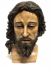 LARGE SOLID CARVED WOOD BLESSED SAINT JOSEPH HEAD picture