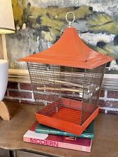Vintage MCM Mid Century Modern Bright Orange Large Bird Canary Parakeet Cage picture