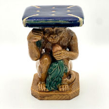 Vintage Majolica Ceramic Monkey Holding Pillow Plant Stand Chinoiserie Decor 12