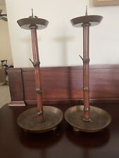 Pair of Antique Chinese Bronze Candle Holders With Marks picture