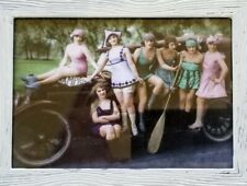 Vintage Shapely Swimsuit Babes, colorized, framed by Old Cars 1919 Photo  picture