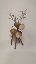 Rustic Handmade Natural Birch Wood Reindeer Ornament 4 Types w/Red Nose Reindeer picture