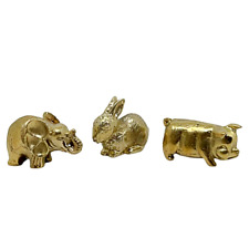 Elephant Rabbit Pig Power Luck Wealth Feng Shui Mini Brass Animals Figurine Set picture