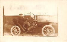 RPPC Ford Model T with Air Horn in Front of Train 1913 Photo Postcard picture