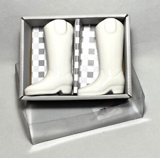 DOLLY PARTON ~ Set of (2) White Ceramic COWBOY BOOT Salt & Pepper Shakers w/Box picture