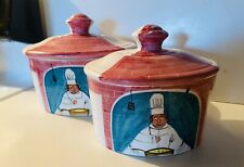 Vtge MCM J.W. Co Italy Ltd Ed Numbered Hand Painted Ceramic 2 Pc Canisters w/Lid picture