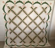 STUNNING 1880’s DOUBLE IRISH CHAIN Quilt w/ GORGEOUS APPLIQUÉ SWAG Border & Bows picture