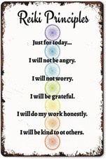 Reiki Principles With Chakra Symbols Tin Metal Signs Home Décor 8x12 picture