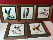 VTG Norleans Japan Bird Tile Set Of 5 Framed Decor picture