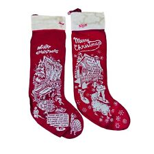 2 vtg christmas stockings red cotton w silver glitter Decor picture