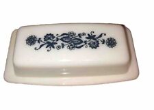 Vintage Pyrex Butter Dish Old Town Blue Pattern Deep Indigo Blue Dainty Flowers picture