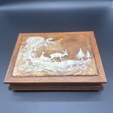 Vintage Dante’ Carpenter’s Bench Royal Oak Jewellery Box Incolay Stone Deer Sce  picture