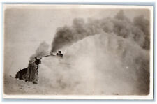 Postcard Close View of Locomotive Train Smoke Snow 1917 RPPC Photo Antique picture