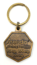 Vtg Asendin Amoxapine Antidepressant Metal Keychain Pharmaceutical Promo Rare picture