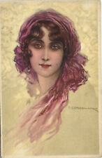 PC TITO CORBELLA, ARTIST SIGNED, LADY IN PURPLE, Vintage Postcard (b38696) picture