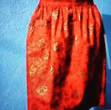 Vint Half Apron Skirt Oriental Design Holiday Red Gold Handmade 50's 1 Pocket picture