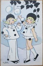 Art Deco 1920s French Postcard, Pierrot Clown Young Girls, Artist Signed picture