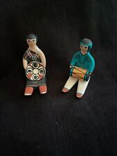 Cochiti  Pueblo Man w/Drum & Woman with Plate Figures Mary E. Quintana picture
