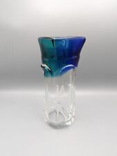 ✨ Vintage Chribska Bohemian Czech Art Glass Vase Blue Green Teal Blown Glass picture