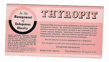 Old Advertising Medicine Blotter THYROPIT Obesity Cole Chemical Co St Louis MO picture