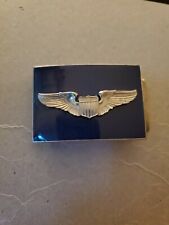 New USAF Air Force Solid Brass Chrome & Enamel Basic Pilot Wings Belt Buckle picture
