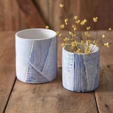 Blue and White Clay Flower Pots - Garden Indoor Outdoor - Set of 2 - Blue Lagoon picture