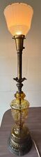 Vintage Bohemian Torchiere Amber Cut Glass Lamp with Frosted White Shade picture